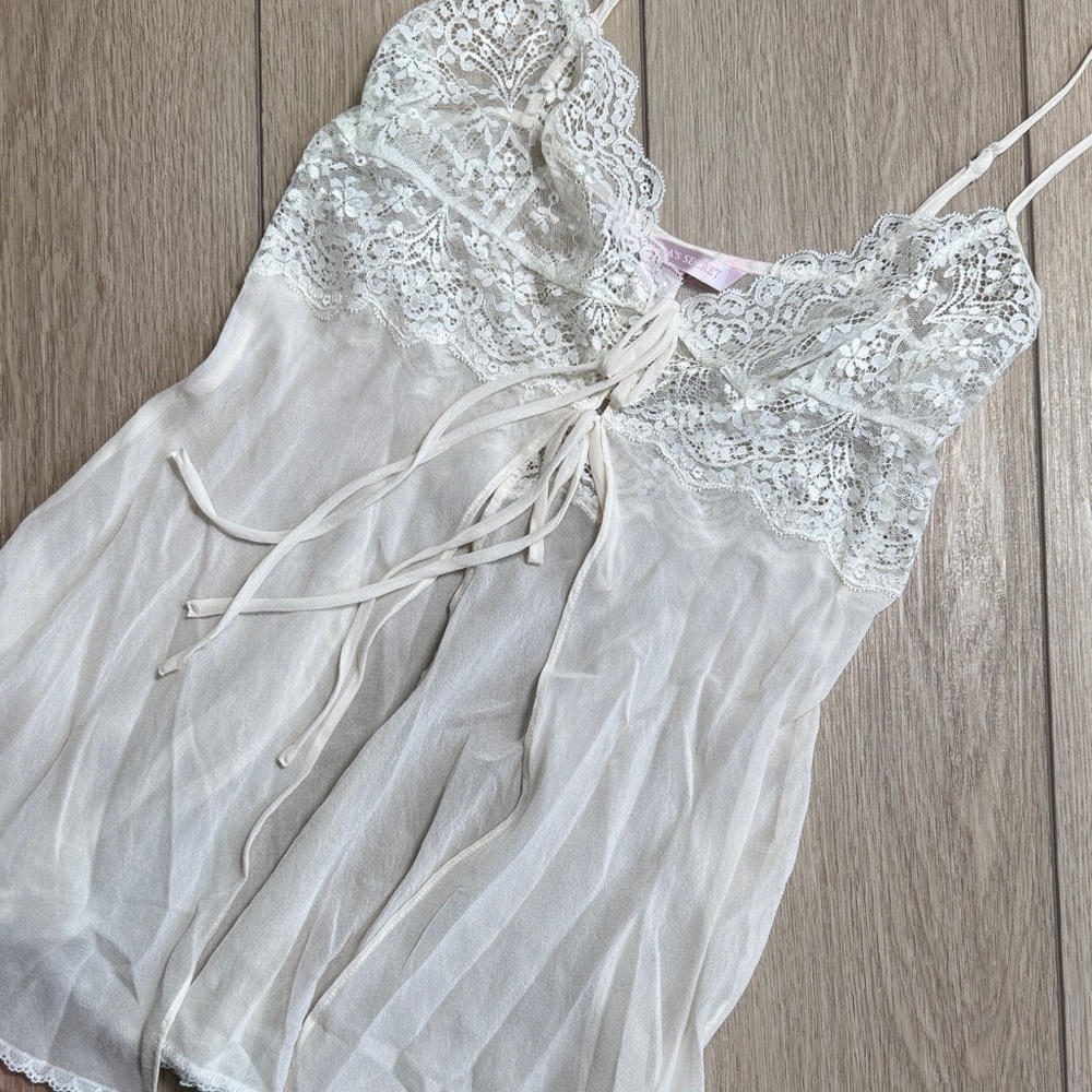 Victorias Secret Baby Doll Lace Mesh Camisole Top Size S|Bridal White Sexy
